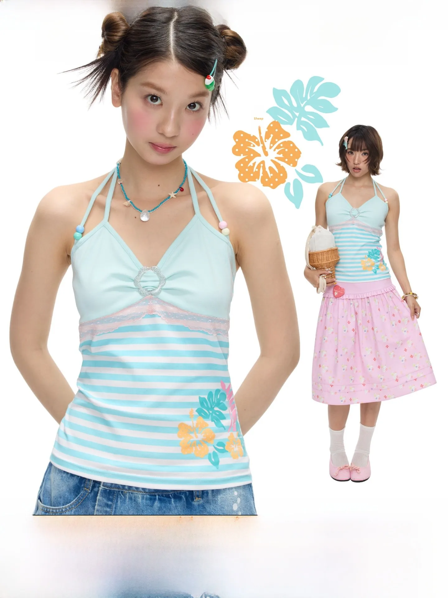 BENAND Salted Lotus Summer Necklace Vest Women's Inner And Outer Wearable Cotton V-neck Striped Floral Print Office Style
BENAND Salted Lotus Summer Necklace Vest Women's Inner And Outer Wearable Cotton V-neck Striped Floral Print Office Style
