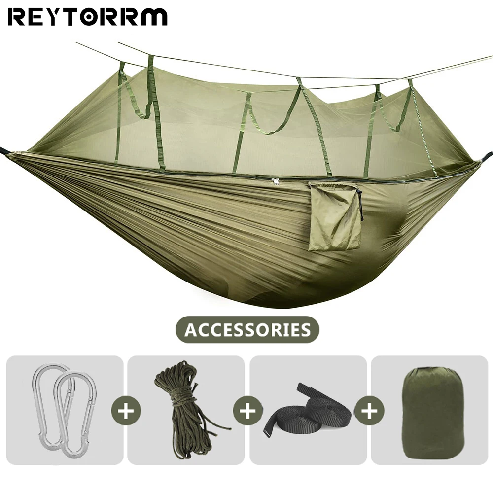 REYTORRM 102*55 inches Camping Hammock With Mosquito Net Double Travel Hammock Bed With Tree Straps For Hiking Climb Backpacking
REYTORRM 102*55 inches Camping Hammock With Mosquito Net Double Travel Hammock Bed With Tree Straps For Hiking Climb Backpacking