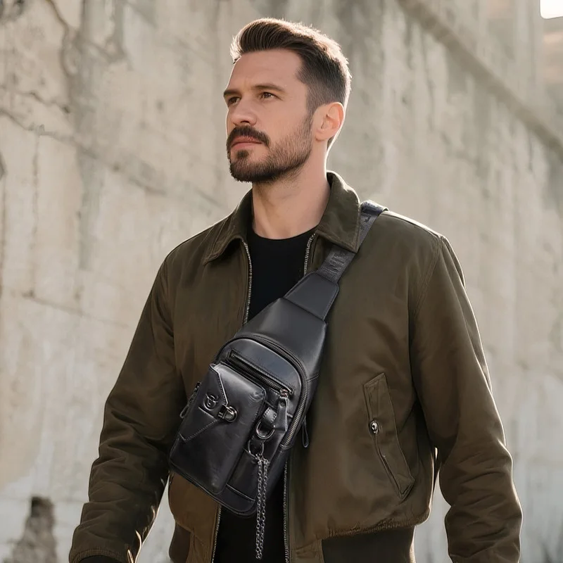 Высококачественная нагрудная сумка из натуральной кожи для мужчин, сумка через плечо на одно плечо с мягким верхним слоем из воловьей кожи с замком и подставкой для телефона 
Высококачественная нагрудная сумка из натуральной кожи для мужчин, сумка через плечо на одно плечо с мягким верхним слоем из воловьей кожи с замком и подставкой для телефона