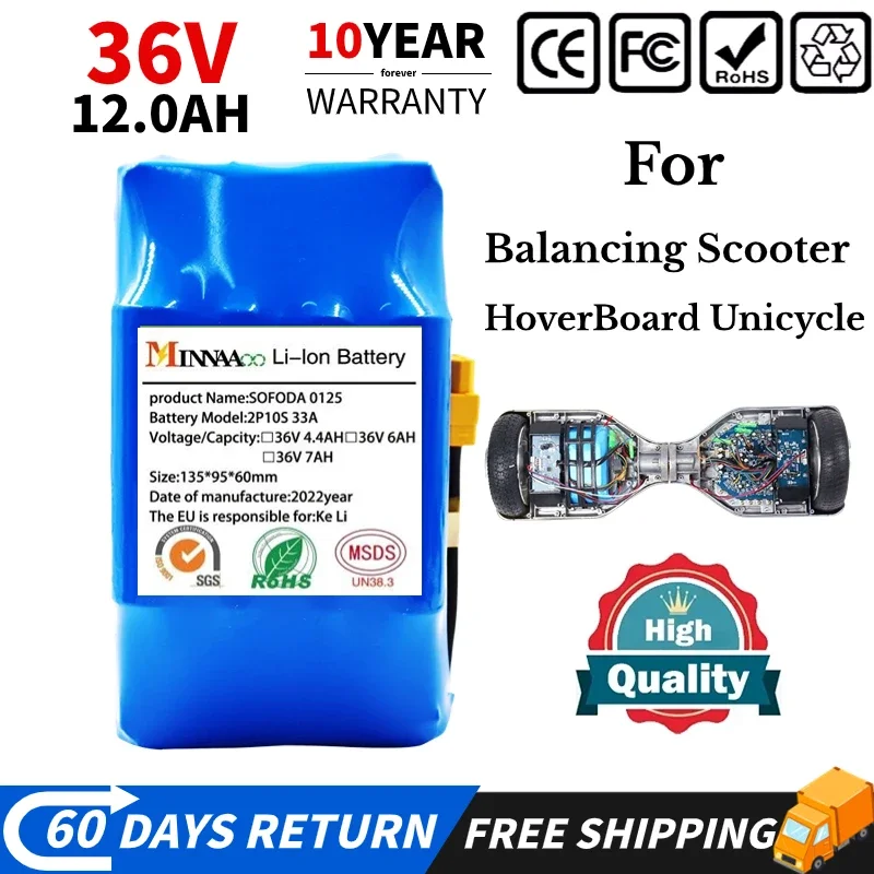 New upgrade 36V 12000mAh 10s2p Lithium Rechargeable Battery,True for Electric Self-balancing Scooter HoverBoard Unicycle
New upgrade 36V 12000mAh 10s2p Lithium Rechargeable Battery,True for Electric Self-balancing Scooter HoverBoard Unicycle