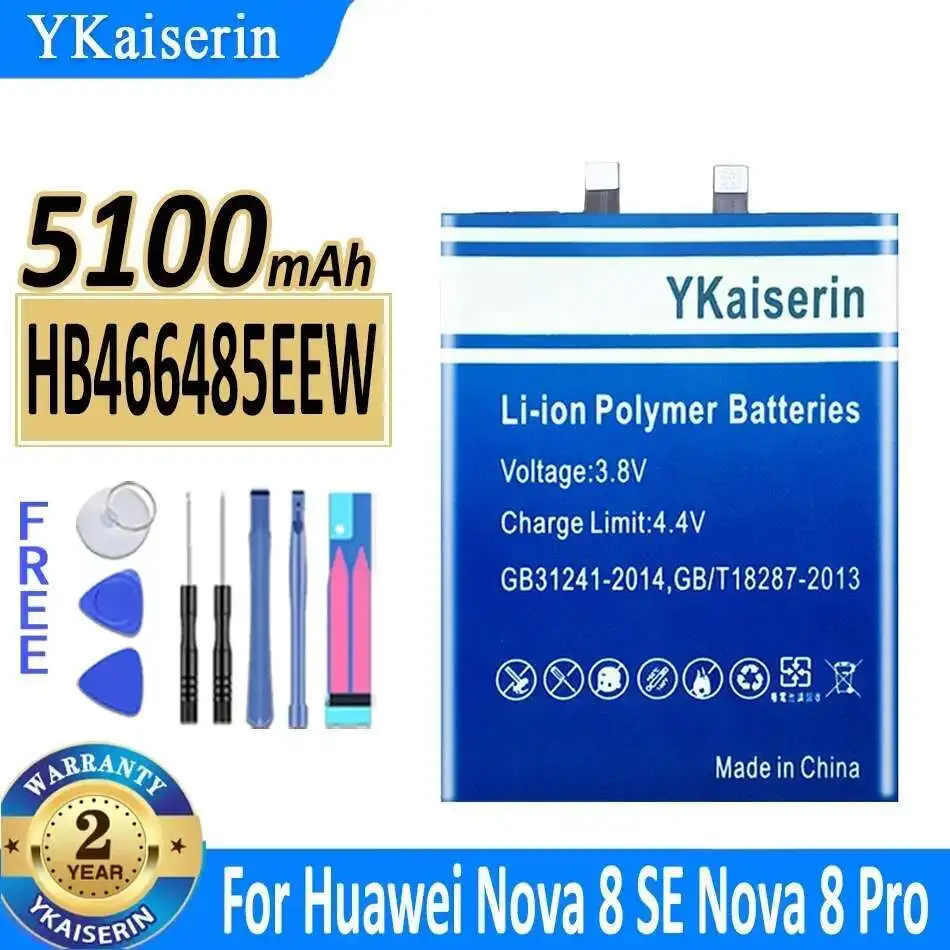 Аккумулятор мобильного телефона HB466485EEW емкостью 5100 мАч для Huawei Nova 8 SE Nova 8 Pro, высокая совместимость
Аккумулятор мобильного телефона HB466485EEW емкостью 5100 мАч для Huawei Nova 8 SE Nova 8 Pro, высокая совместимость
