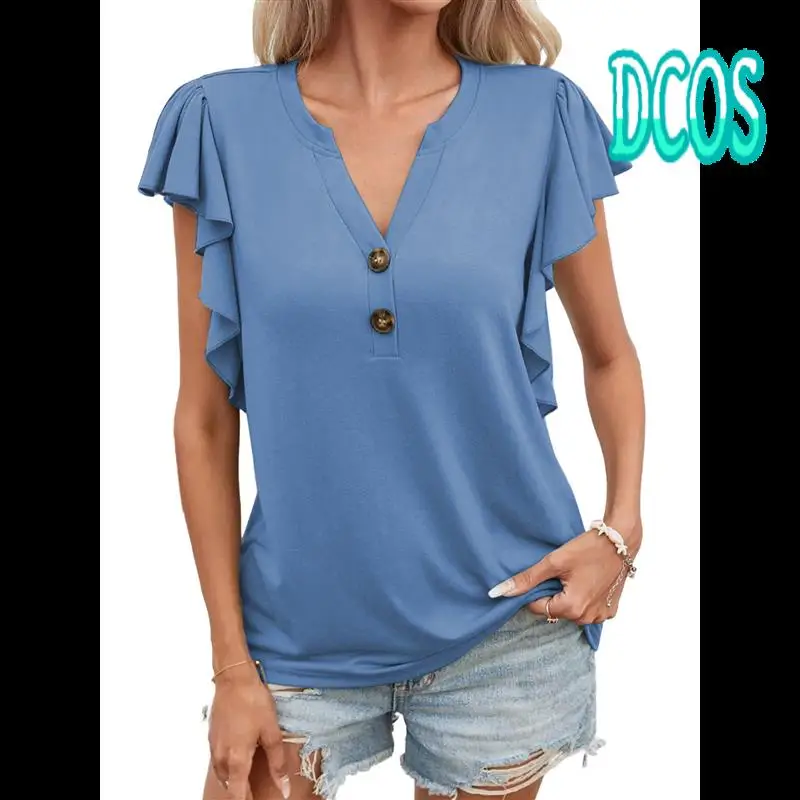 DCOS-Womens Tops Dressy Casual Summer Flutter Sleeve T-Shirts Button Ruffle Short Sleeve Loose V-Neck Tunic Tops
DCOS-Womens Tops Dressy Casual Summer Flutter Sleeve T-Shirts Button Ruffle Short Sleeve Loose V-Neck Tunic Tops