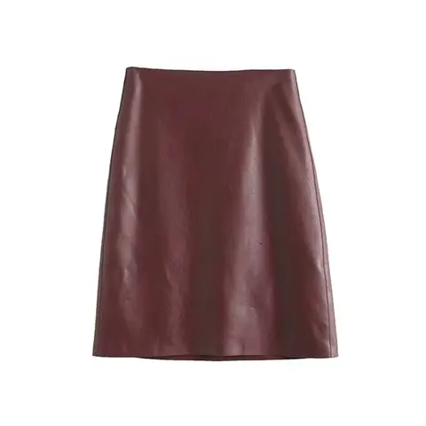 cracked texture high waisted leather skirt winter new item solid color slim fit skirt for women