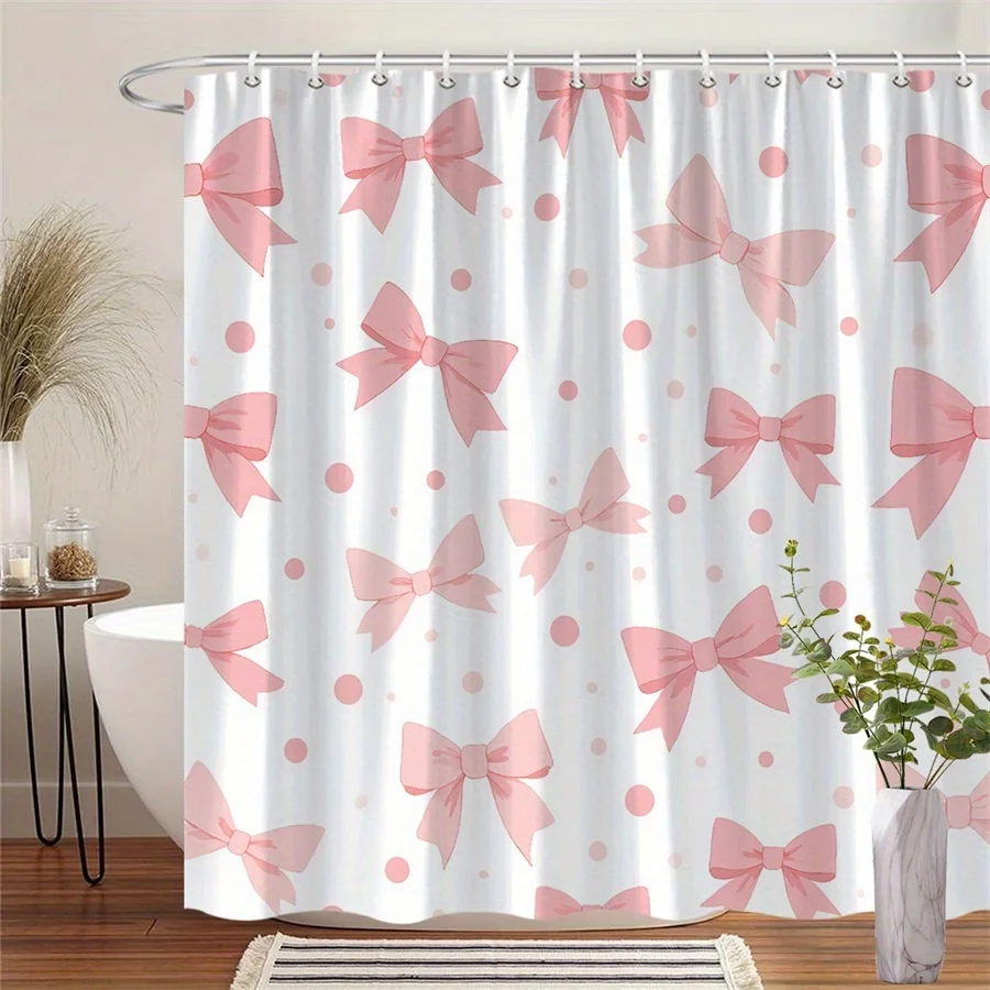 1pc Pink polka dot shower curtain with bow pattern, polyester fabric, machine washable, suitable for bathroom décor.
1pc Pink polka dot shower curtain with bow pattern, polyester fabric, machine washable, suitable for bathroom décor.