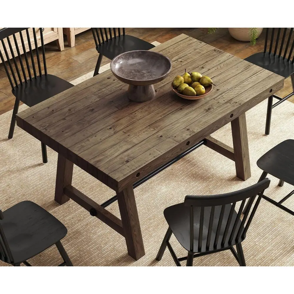 Large Rectangular Rustic Solid Wood Dining Table with Metal Stretcher, Walnut Brown, Easy Assembly for Dining Room/Home Office
Large Rectangular Rustic Solid Wood Dining Table with Metal Stretcher, Walnut Brown, Easy Assembly for Dining Room/Home Office