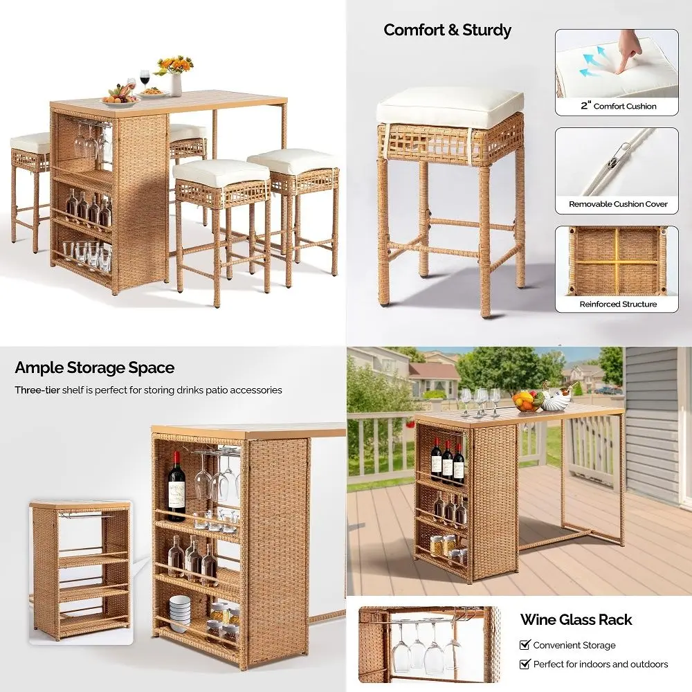 5Piece Outdoor Bar Set, Wicker Rattan Bar Height Patio Set w 4 Cushion Bar Stools amp Table with Hidden Storage, Outdoor High T
5Piece Outdoor Bar Set, Wicker Rattan Bar Height Patio Set w 4 Cushion Bar Stools amp Table with Hidden Storage, Outdoor High T