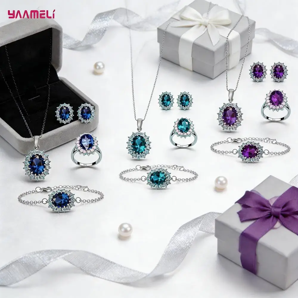 Gorgeous 925 Sterling Silver Oval Cubic Zircon Necklace Earrings Ring Bracelet Set Women Wedding Engagement Bridal Jewelry Gift
Gorgeous 925 Sterling Silver Oval Cubic Zircon Necklace Earrings Ring Bracelet Set Women Wedding Engagement Bridal Jewelry Gift