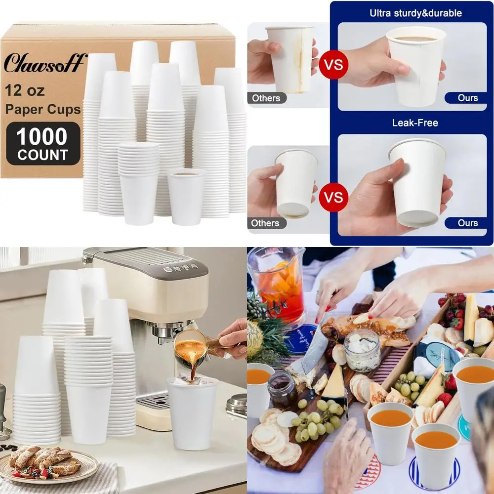 12 oz Disposable Paper Coffee Cups - 1000 Count, Thickened White Cups for Hot or Cold Beverages, Ideal for Home and Office Use
12 oz Disposable Paper Coffee Cups - 1000 Count, Thickened White Cups for Hot or Cold Beverages, Ideal for Home and Office Use