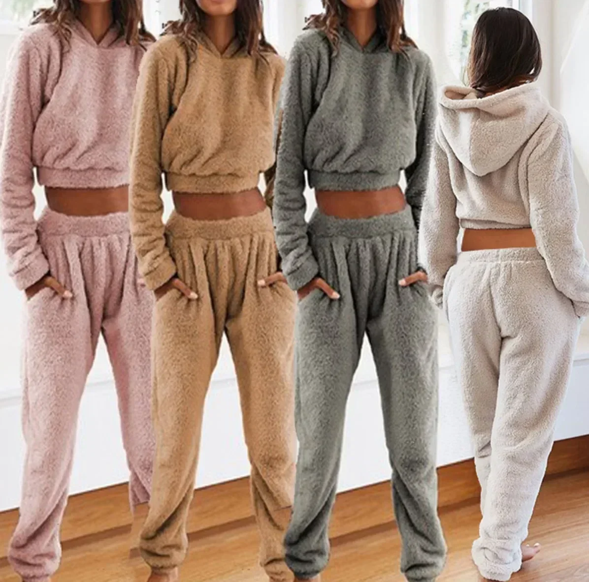 Autumn Winter Pajamas Set Women's 2 Piece Set Soft Pijama Short Hooded Pullover & Pocket Long Pant Sliming Fit Loungewear
Autumn Winter Pajamas Set Women's 2 Piece Set Soft Pijama Short Hooded Pullover & Pocket Long Pant Sliming Fit Loungewear