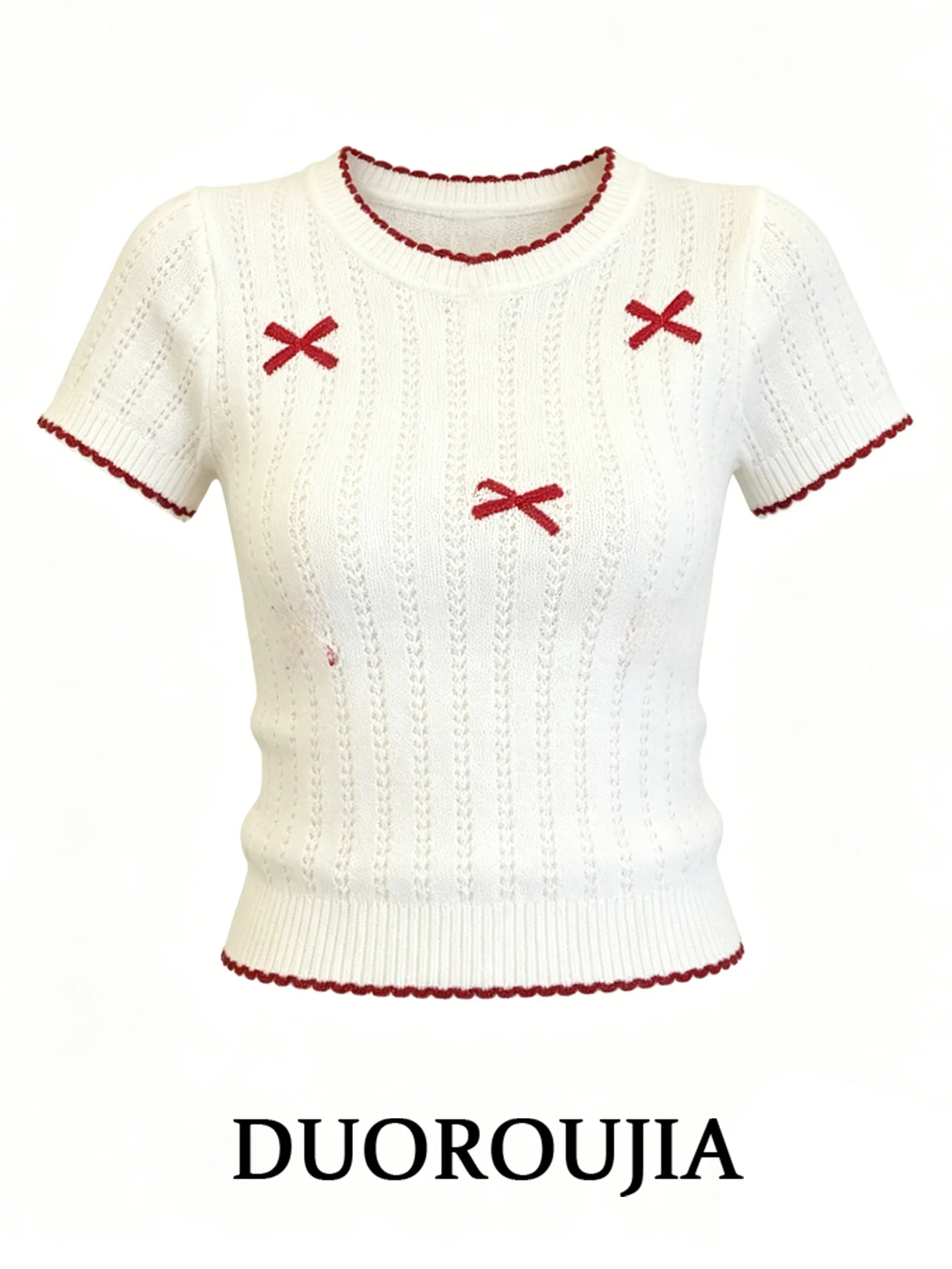 Sweet Korean Style Knot White round Neck Short Sleeve T-Shirt Women's Summer plus Size Slimming Top DUOR Brand
Sweet Korean Style Knot White round Neck Short Sleeve T-Shirt Women's Summer plus Size Slimming Top DUOR Brand