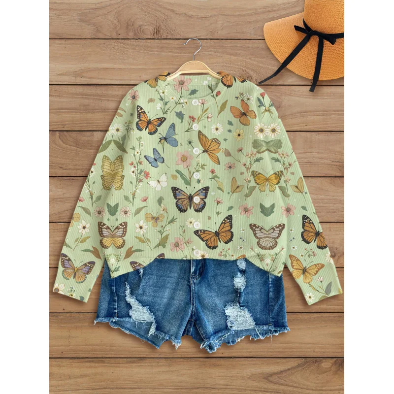 Женский вязаный кардиган Greenfield Butterfly с цифровым принтом, толстый и свободный крой, с круглым вырезом и длинными рукавами, осень/зима, повседневный стиль 
Женский вязаный кардиган Greenfield Butterfly с цифровым принтом, толстый и свободный крой, с круглым вырезом и длинными рукавами, осень/зима, повседневный стиль