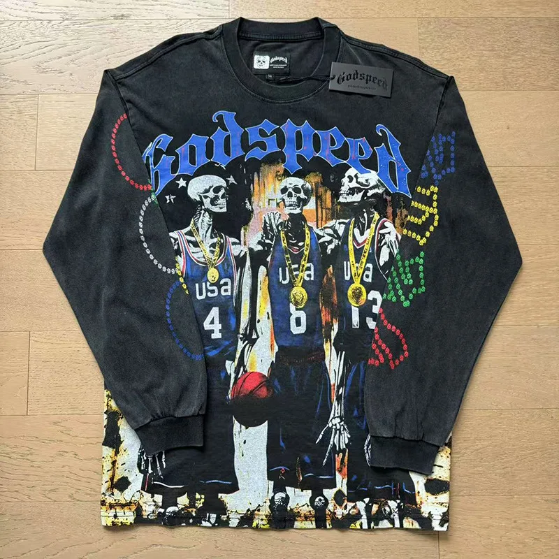 Fashionable Brand GOD SPEED T-shirt Skeleton Rose Print High Quality Summer Casual Men Women Godspeed long Sleeve Top
Fashionable Brand GOD SPEED T-shirt Skeleton Rose Print High Quality Summer Casual Men Women Godspeed long Sleeve Top