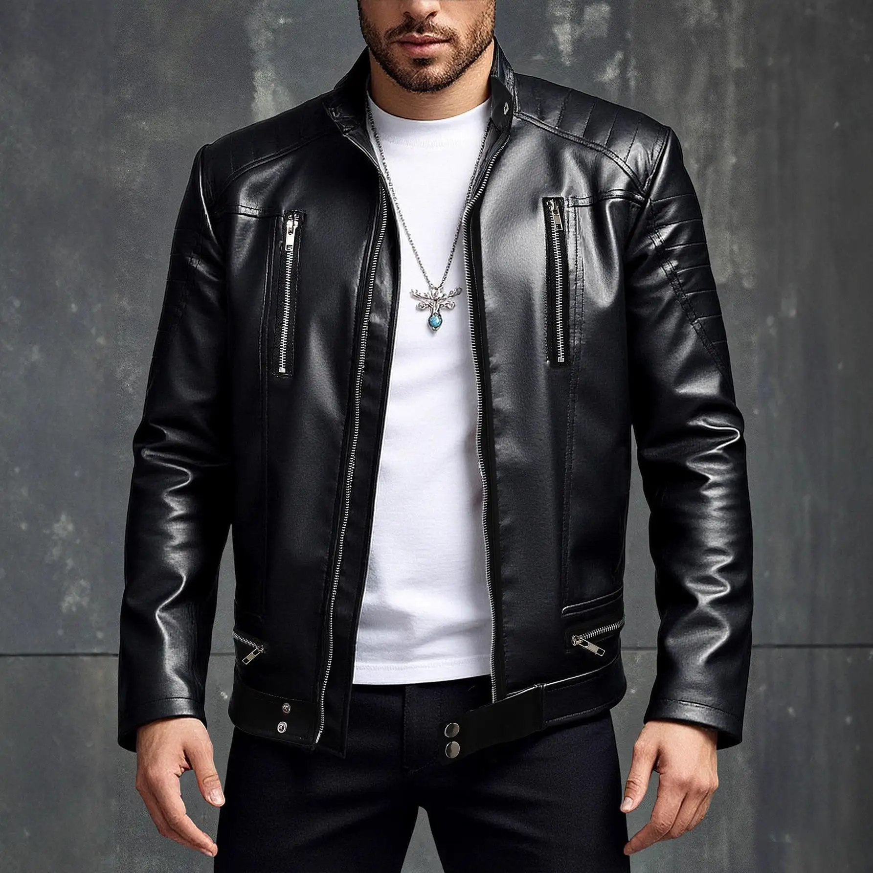 Slim Fit Men's Biker Leather Jacket Cross-Border Multiple Zipper PU Leather Coat Long Sleeve Mid-Length Easy to Wear
Slim Fit Men's Biker Leather Jacket Cross-Border Multiple Zipper PU Leather Coat Long Sleeve Mid-Length Easy to Wear