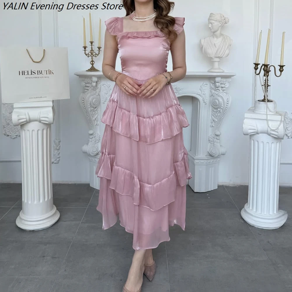 Women's A-line Evening Dresses Tea-length Square Collar Sleeveless Prom Dresses Fashion Ruched Simple Draped Customized Gowns
Women's A-line Evening Dresses Tea-length Square Collar Sleeveless Prom Dresses Fashion Ruched Simple Draped Customized Gowns
