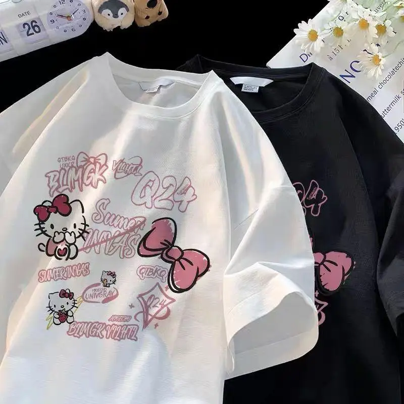 Sanrio милая футболка Hello Kitty, летняя универсальная свободная футболка с короткими рукавами и круглым вырезом, модная повседневная удобная подарок для подруги
Sanrio милая футболка Hello Kitty, летняя универсальная свободная футболка с короткими рукавами и круглым вырезом, модная повседневная удобная подарок для подруги