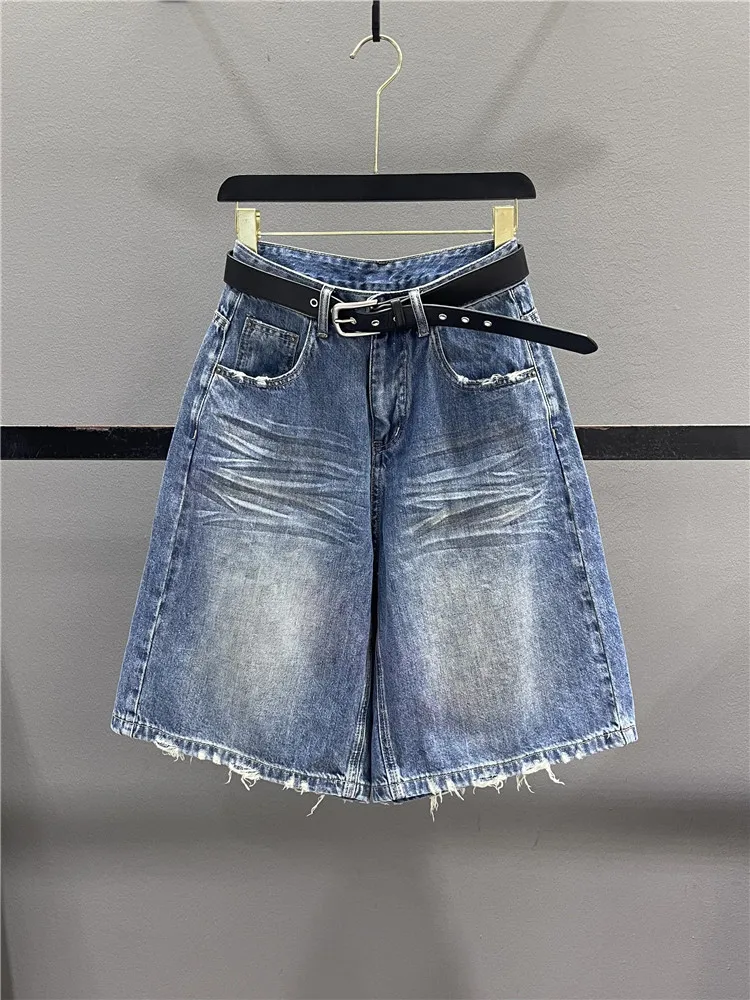 Retro Washed Distressed Denim Five-Point Pants Women's High Waist Loose Casual Wide Leg Medium Length Summer New Arrival
Retro Washed Distressed Denim Five-Point Pants Women's High Waist Loose Casual Wide Leg Medium Length Summer New Arrival