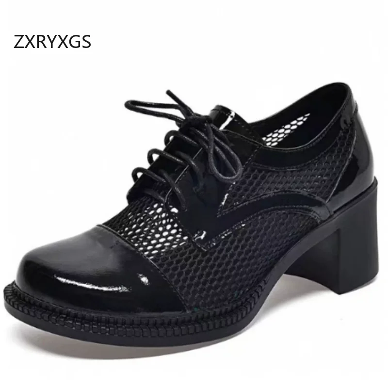 ZXRYXGS Premium Mesh Cowhide Patent Leather Women Fashion Sandals 2026 British Style Round Toe Lace-up Summer Mid Heel Sandals
ZXRYXGS Premium Mesh Cowhide Patent Leather Women Fashion Sandals 2026 British Style Round Toe Lace-up Summer Mid Heel Sandals