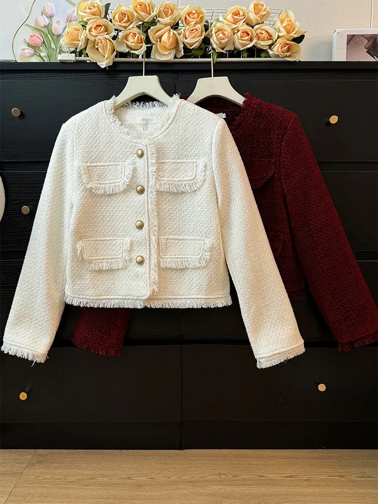 Solid color tweed fringe short style jacket women in spring design sense light luxury loose round neck long sleeved coat
Solid color tweed fringe short style jacket women in spring design sense light luxury loose round neck long sleeved coat