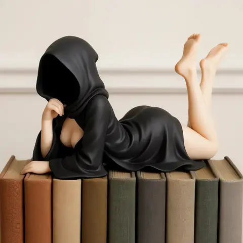 HOT Sexy 3d Mysterious Statue Gothic Black Robe Queen Figure Bookshelf Sculpture Spooky Sitting Statues Desktop Ornaments Gifts