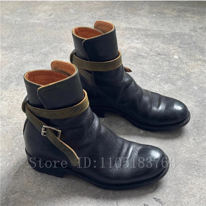 Men's Handmade Black Leather Ankle Boots Fashionable Round Toe Single Buckle Strap Short Sleeved Knight Boots
Men's Handmade Black Leather Ankle Boots Fashionable Round Toe Single Buckle Strap Short Sleeved Knight Boots