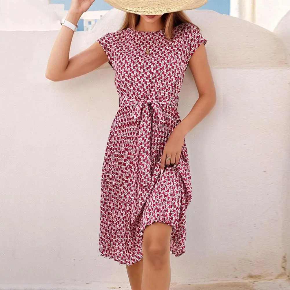 Vacation Dress Elegant Lace-up Midi Dress for Women Slim Waist A-line Pleated Vacation Beach Dress with Short Sleeves for Summer
Vacation Dress Elegant Lace-up Midi Dress for Women Slim Waist A-line Pleated Vacation Beach Dress with Short Sleeves for Summer