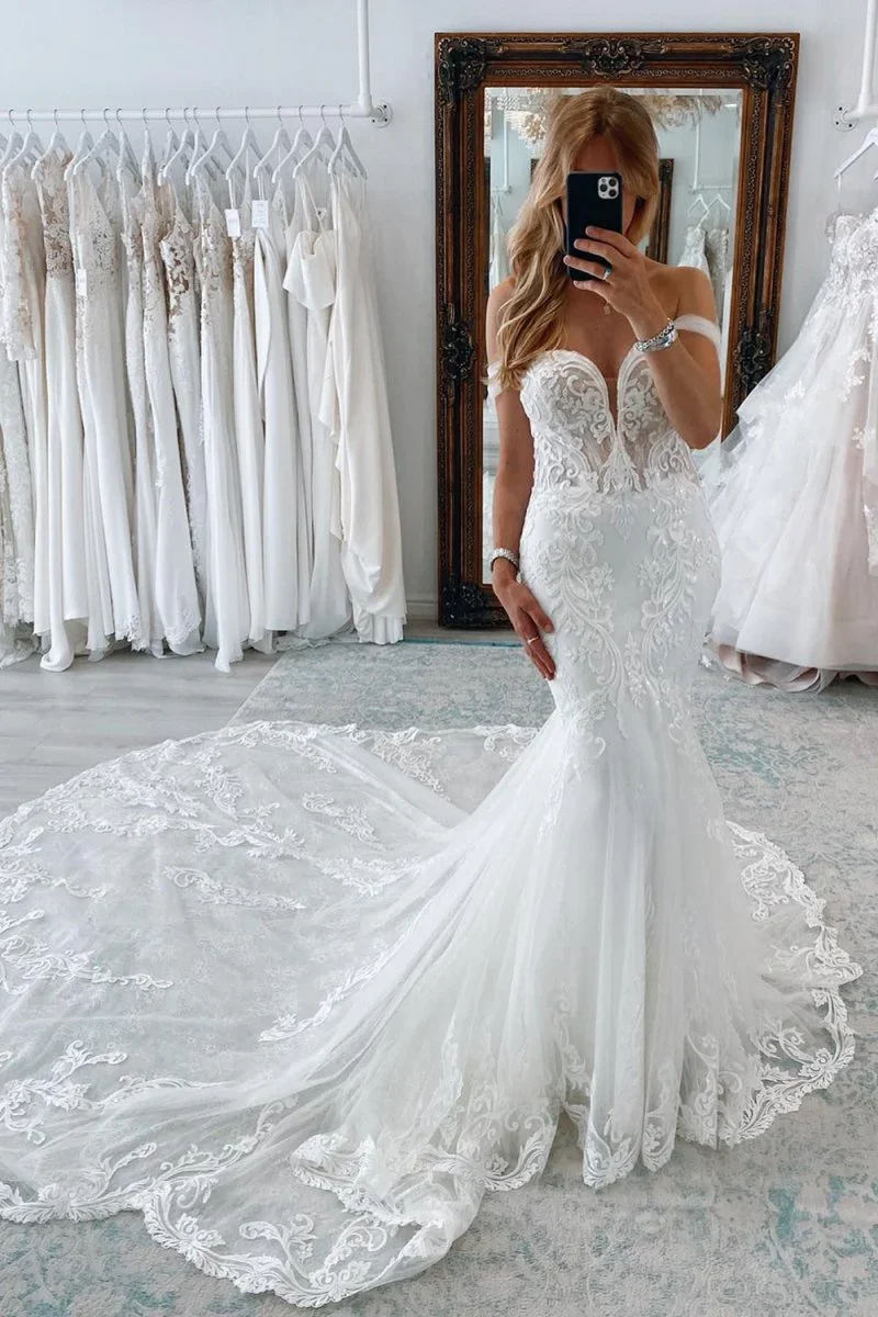 Elegant Romantic Mermaid Wedding Dress Strapless Lace Applique Sweep Train Sleeveless Reception Bridal Gown 2025 free customized
Elegant Romantic Mermaid Wedding Dress Strapless Lace Applique Sweep Train Sleeveless Reception Bridal Gown 2025 free customized