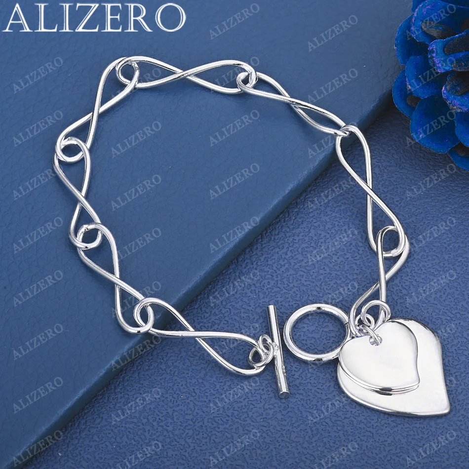 ALIZERO 925 Sterling Silver OT Buckle Chain Double Heart Bracelet For Women Wedding Engagement Party Fashion Jewelry Gift
ALIZERO 925 Sterling Silver OT Buckle Chain Double Heart Bracelet For Women Wedding Engagement Party Fashion Jewelry Gift