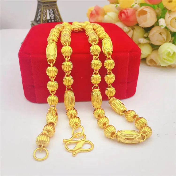 Brand new men's gold necklace, luxurious 24K 999 flower pattern cylindrical three-bead design, long-lasting and non-fading
Brand new men's gold necklace, luxurious 24K 999 flower pattern cylindrical three-bead design, long-lasting and non-fading