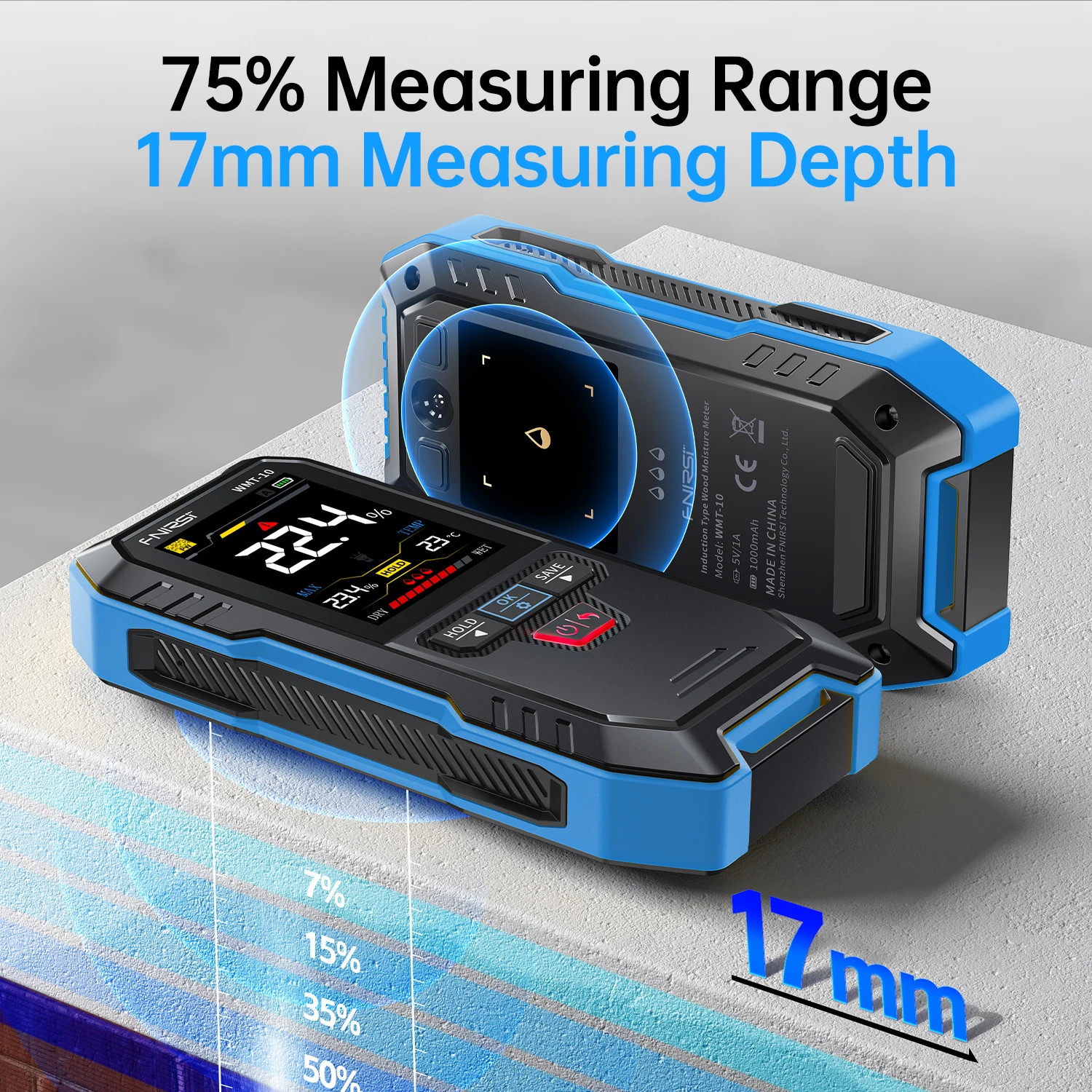Inductive Wood Moisture Meter 2.4" Color Screen 0-75% Humidity Tester for Wall Timber DIY
Inductive Wood Moisture Meter 2.4" Color Screen 0-75% Humidity Tester for Wall Timber DIY