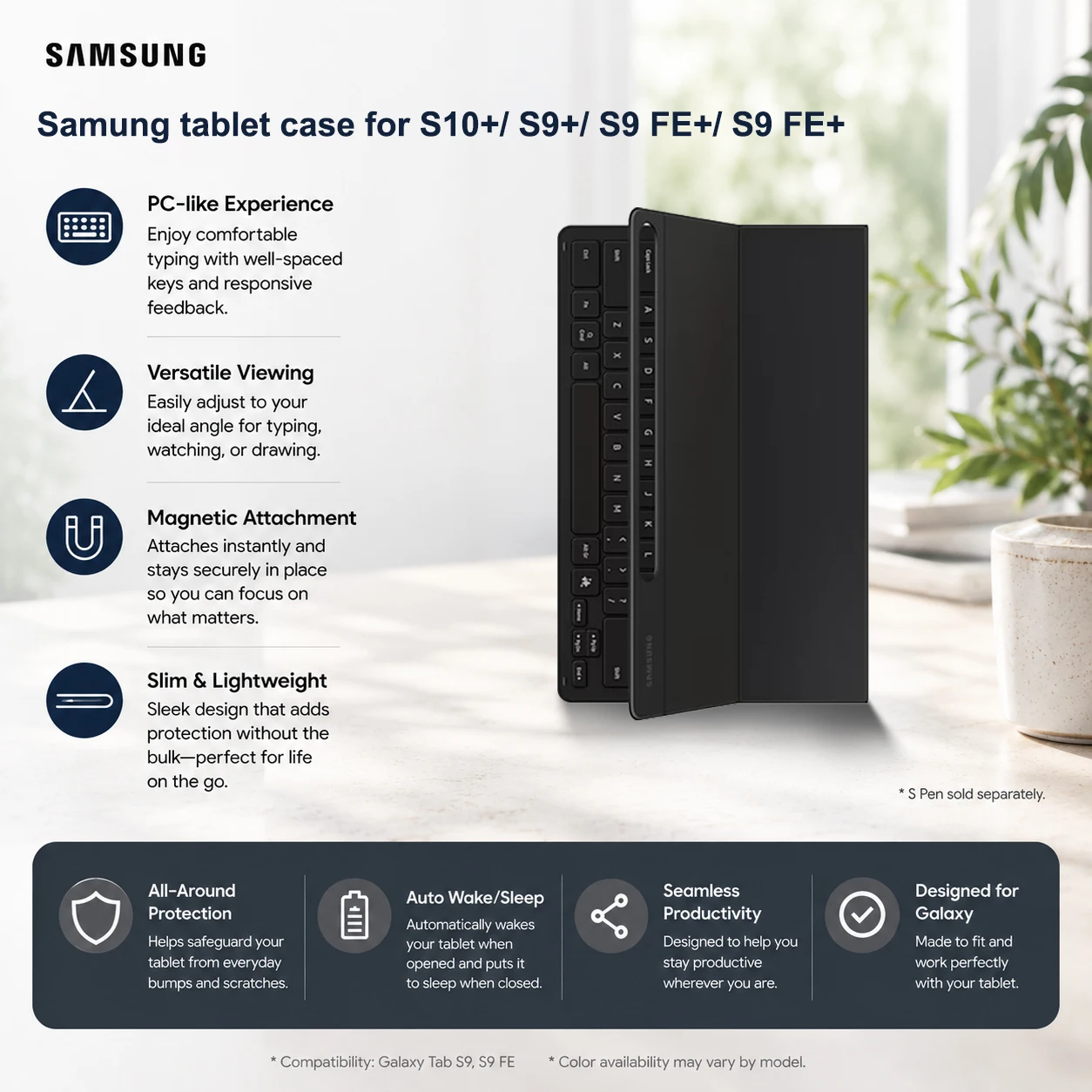 New SAMSUNG original Tablet Case with keyboard and stand for S10plus/ S9+/ S9 FE+/ S9FE Plus Tablet EF-DX820UBCGCN Book Cover
New SAMSUNG original Tablet Case with keyboard and stand for S10plus/ S9+/ S9 FE+/ S9FE Plus Tablet EF-DX820UBCGCN Book Cover