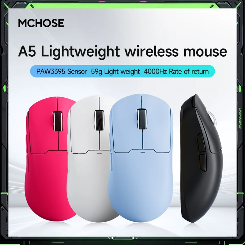 Трехрежимная беспроводная игровая мышь MCHOSE A5 — 26000 точек на дюйм PAW3395 Датчик Type-C/2.4G/Bluetooth для киберспорта для ПК
Трехрежимная беспроводная игровая мышь MCHOSE A5 — 26000 точек на дюйм PAW3395 Датчик Type-C/2.4G/Bluetooth для киберспорта для ПК