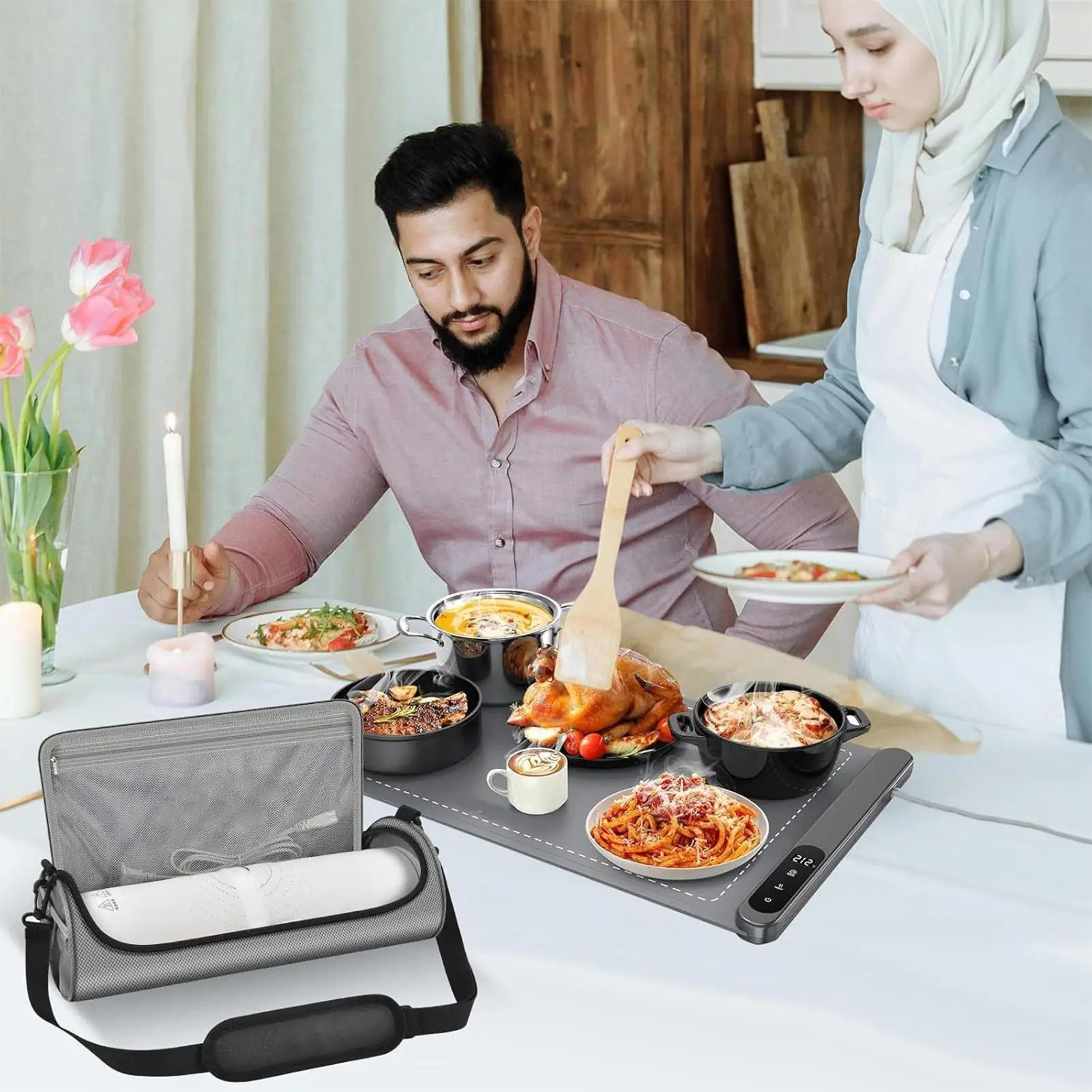 Сумка для согрева еды, свернутый лоток с электрическим подогревом, сумка для хранения, портативная грелка, сумка для переноски столовых приборов, салфеток, зарядный кабель
Сумка для согрева еды, свернутый лоток с электрическим подогревом, сумка для хранения, портативная грелка, сумка для переноски столовых приборов, салфеток, зарядный кабель