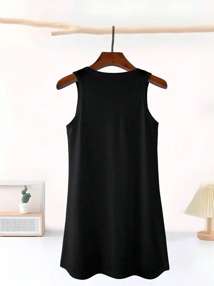Casual Sleeveless Black Tank Dress For Women, Lightweight Stretchy Mini Dress
Casual Sleeveless Black Tank Dress For Women, Lightweight Stretchy Mini Dress
