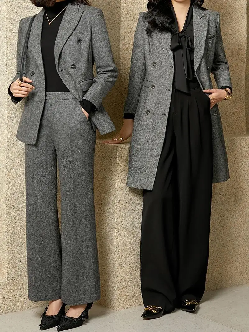 Комплект шерстяного костюма Ele ey для женщин, профессиональная карьера, весна-осень, модное пальто для поездок на работу, двойное пальто
Комплект шерстяного костюма Ele ey для женщин, профессиональная карьера, весна-осень, модное пальто для поездок на работу, двойное пальто