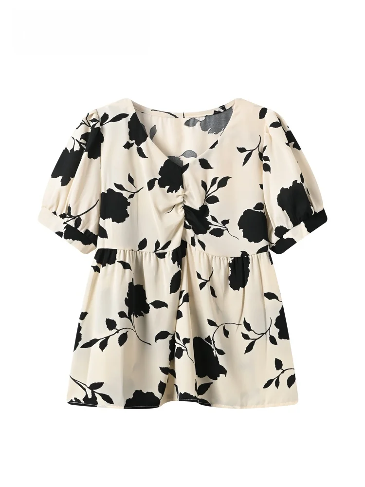 Summer New plus Size Women's V-Neck Floral Print Chiffon Shirt Short Sleeve Regular Fit Korean Style Big Shoulder Trendy Top
Summer New plus Size Women's V-Neck Floral Print Chiffon Shirt Short Sleeve Regular Fit Korean Style Big Shoulder Trendy Top