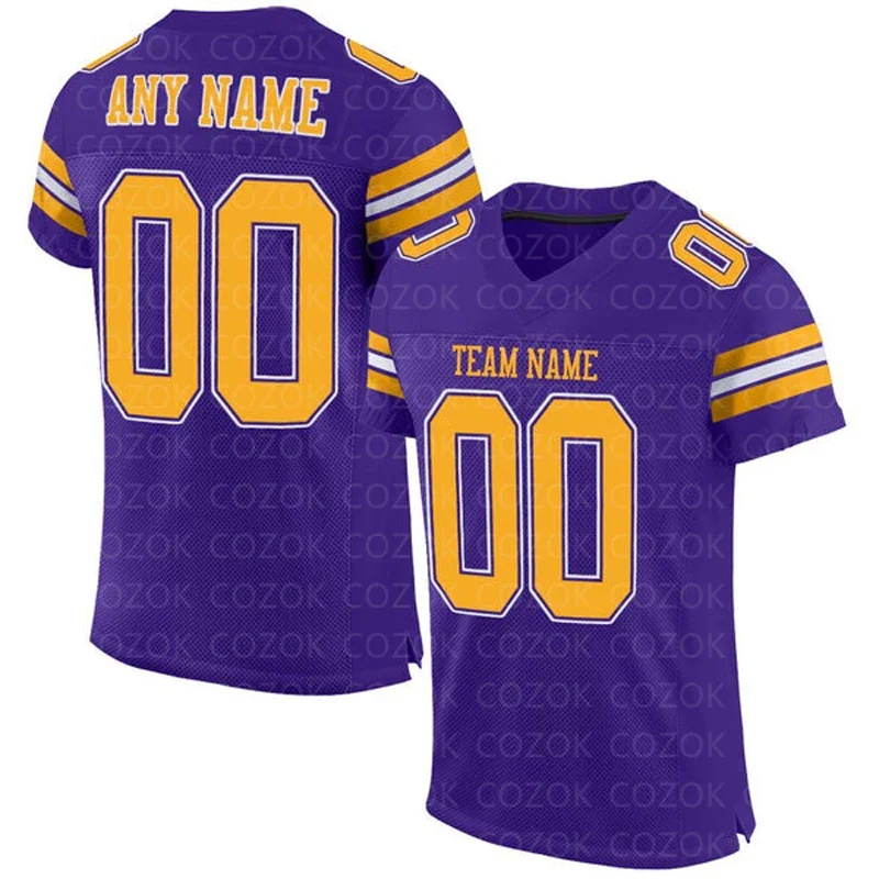 Purple Yellow Color series Customized Football Jersey for Men Football Short Sleeves Athletic Tee Shirts
Purple Yellow Color series Customized Football Jersey for Men Football Short Sleeves Athletic Tee Shirts