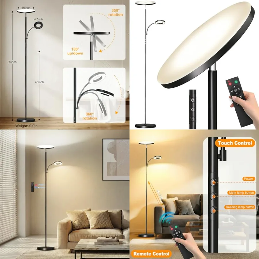Floor Lamp, Upgraded 42W 4000LM Super Bright LED Floor Lamp for Living Room Bedroom, Dimmable Standing Reading Floor Lamps with
Floor Lamp, Upgraded 42W 4000LM Super Bright LED Floor Lamp for Living Room Bedroom, Dimmable Standing Reading Floor Lamps with