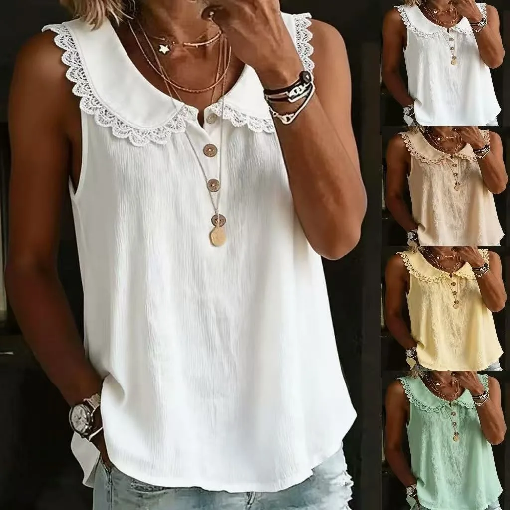 New 2026 Women's Summer Sleeveless Lapel Blouse Fashion Design Lace Patchwork Shirts Casual Tank Loose Solid Color Button Tops
New 2026 Women's Summer Sleeveless Lapel Blouse Fashion Design Lace Patchwork Shirts Casual Tank Loose Solid Color Button Tops