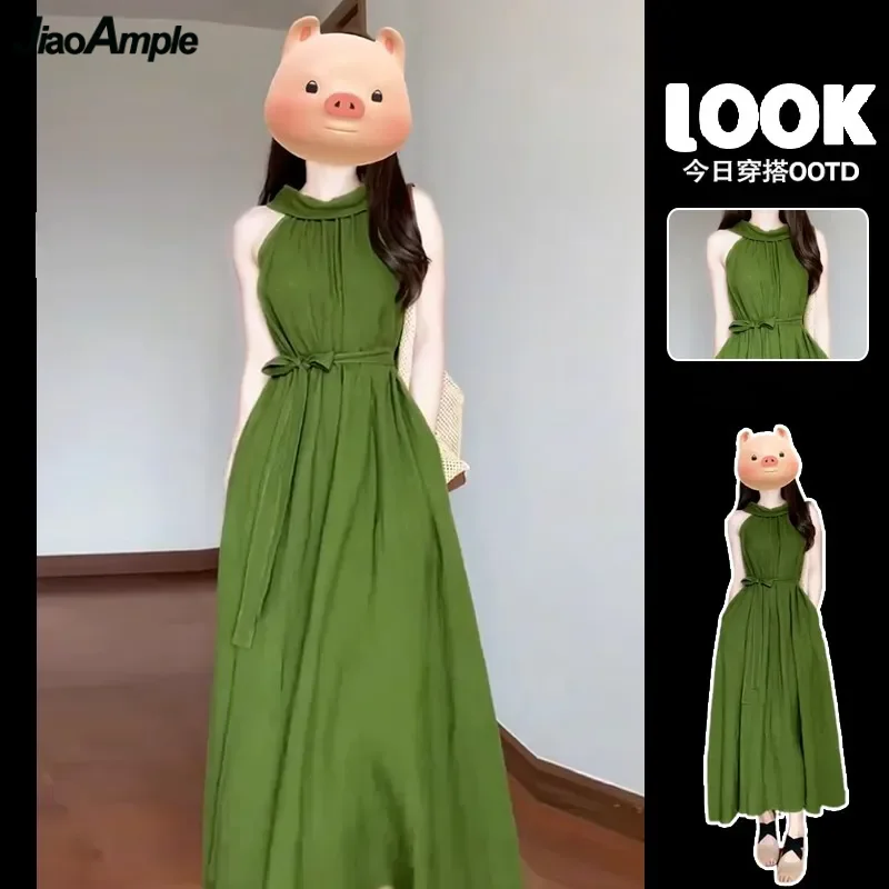 Women's Summer Green Halter Sleeveless Long Dress Lady Graceful Tank Dresses 2024 New Casual Loose Robe Female
Women's Summer Green Halter Sleeveless Long Dress Lady Graceful Tank Dresses 2024 New Casual Loose Robe Female