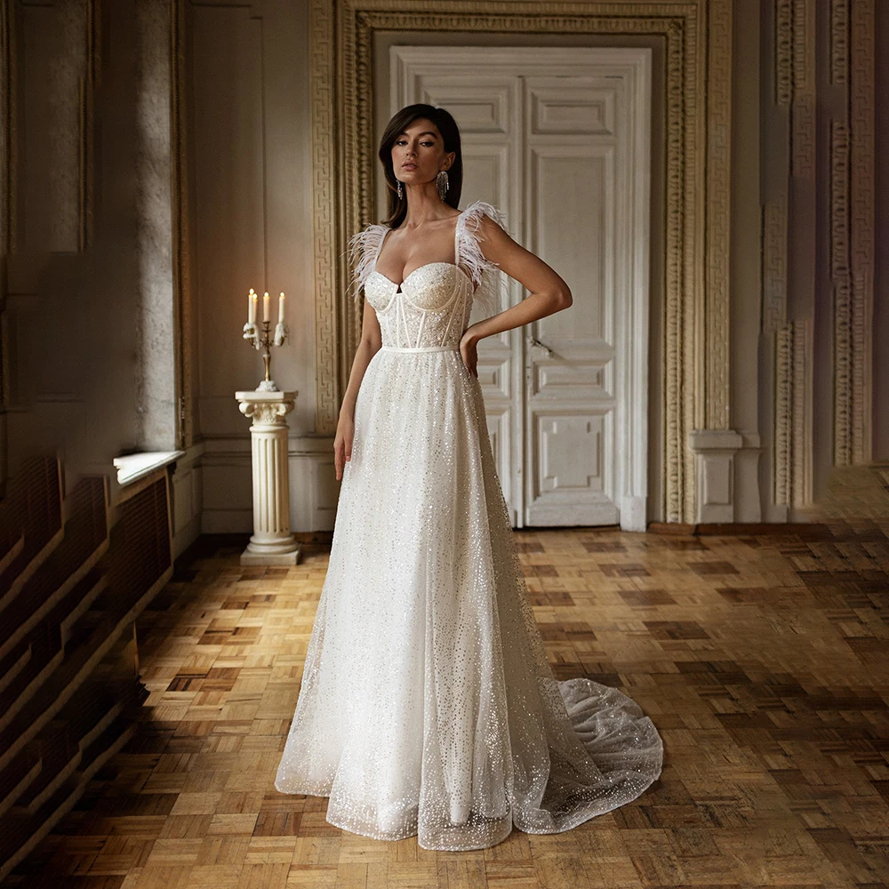 Customized Elegant Spaghetti Straps Sparkly Wedding Dress Court Side Slit Wedding Bridal Gown robe de mariée
Customized Elegant Spaghetti Straps Sparkly Wedding Dress Court Side Slit Wedding Bridal Gown robe de mariée