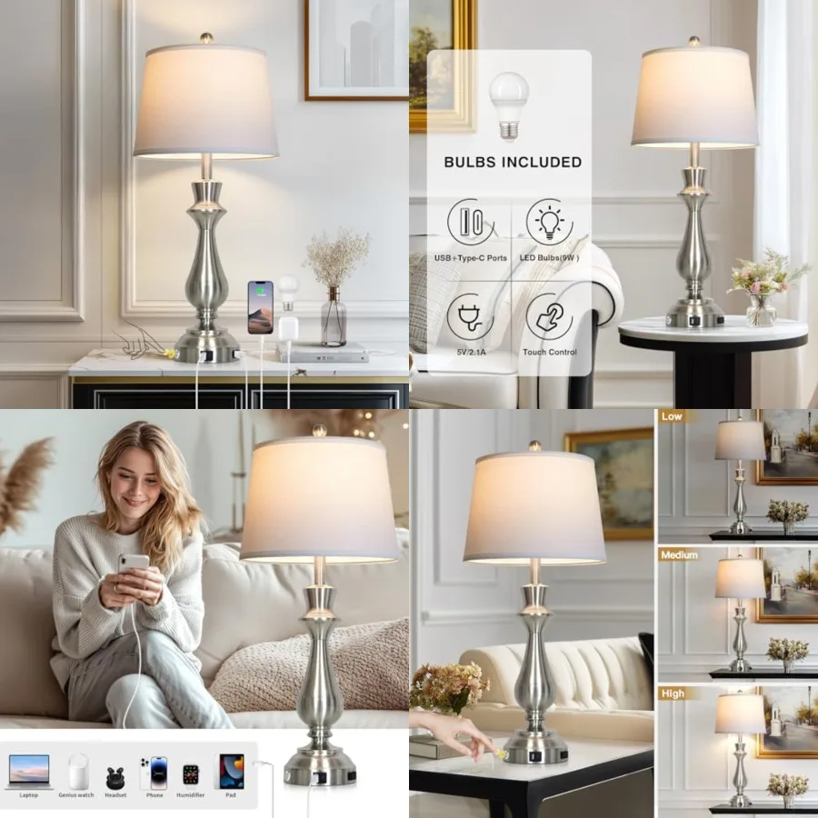 Modern Table Lamp for Living Room, 30" Tall Bedside Lamp with USB Charging Port, 3-Way Dimmable Touch Nightstand Lamp for Bedro
Modern Table Lamp for Living Room, 30" Tall Bedside Lamp with USB Charging Port, 3-Way Dimmable Touch Nightstand Lamp for Bedro