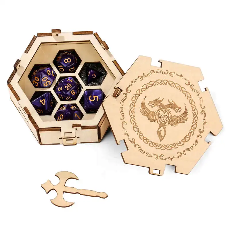 Wooden D20 Double Headed Dragon Dice Storage Case 7pcs Plastic Polyhedral Dice Tabletop Board Game Dice Holder Box RPG Gaming
Wooden D20 Double Headed Dragon Dice Storage Case 7pcs Plastic Polyhedral Dice Tabletop Board Game Dice Holder Box RPG Gaming