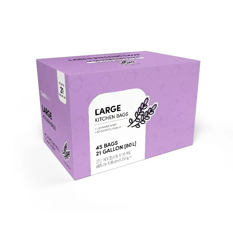 21 Gallon Drawstring Trash Bag - 45 Bags - Lavender Scent
21 Gallon Drawstring Trash Bag - 45 Bags - Lavender Scent