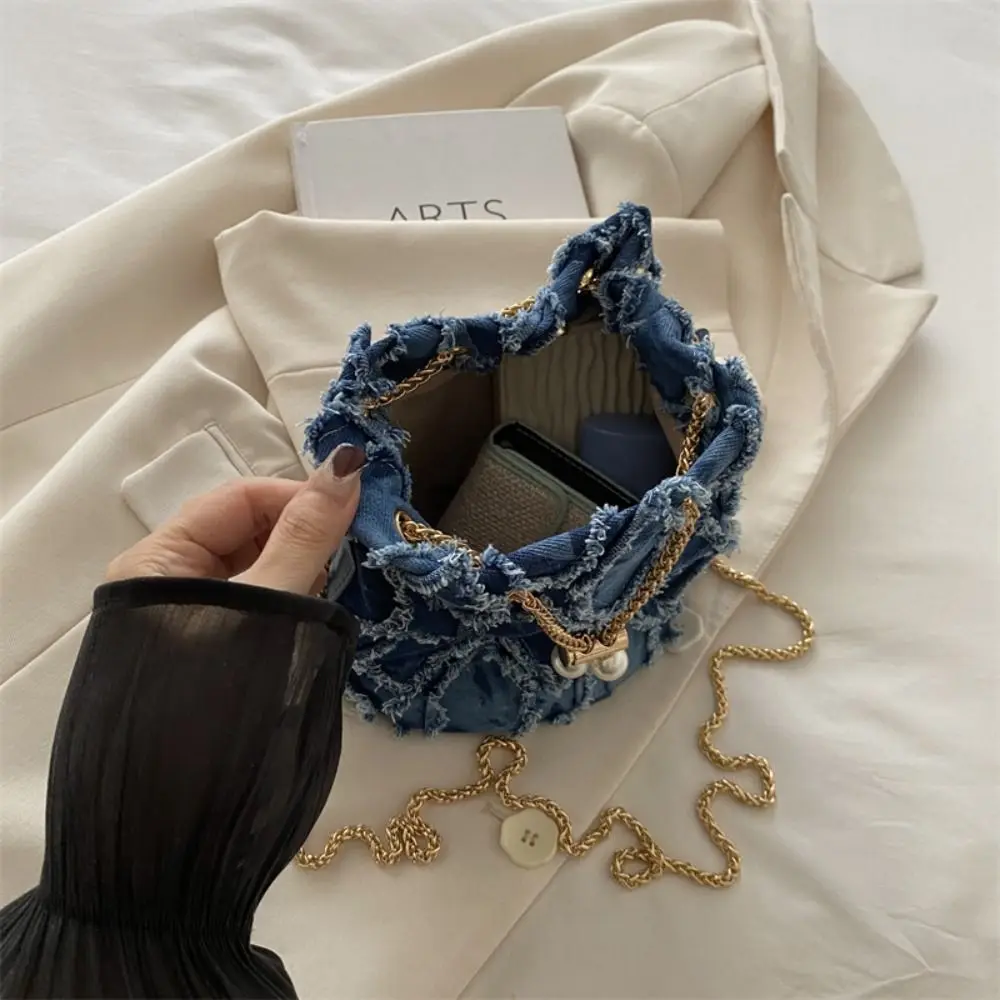 Portable Pearl Denim Bucket Bag Chain Small Purse Tassel Denim Crossbody Bag Handbag Korean Style Cloth Shoulder Bag Wedding
Portable Pearl Denim Bucket Bag Chain Small Purse Tassel Denim Crossbody Bag Handbag Korean Style Cloth Shoulder Bag Wedding
