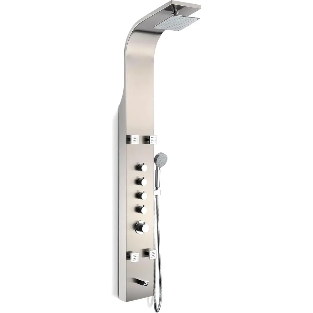 Shower Head Panel Tower, Echo Brushed Steel Stainless Steel Metal, 4 Turbo Jetted & Multi Functional, High Pressure Jet + Rainfa
Shower Head Panel Tower, Echo Brushed Steel Stainless Steel Metal, 4 Turbo Jetted & Multi Functional, High Pressure Jet + Rainfa