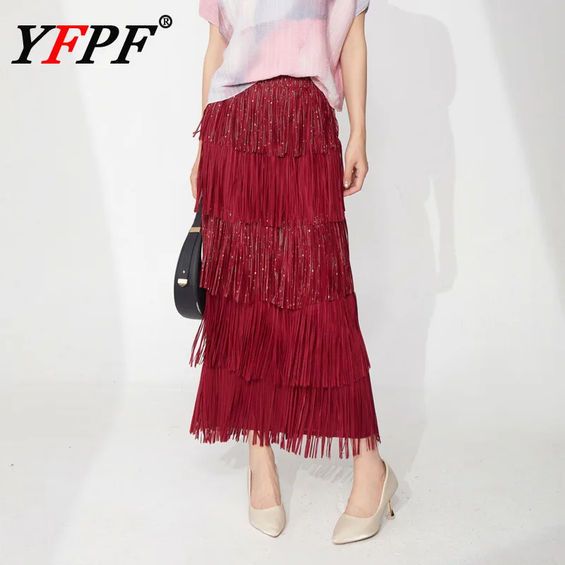 YFPF Miyake плиссированная женская юбка с бронзовым дизайном и кисточками, однотонная длинная юбка с высокой талией, элегантная новинка 2025, одежда 3A196
YFPF Miyake плиссированная женская юбка с бронзовым дизайном и кисточками, однотонная длинная юбка с высокой талией, элегантная новинка 2025, одежда 3A196