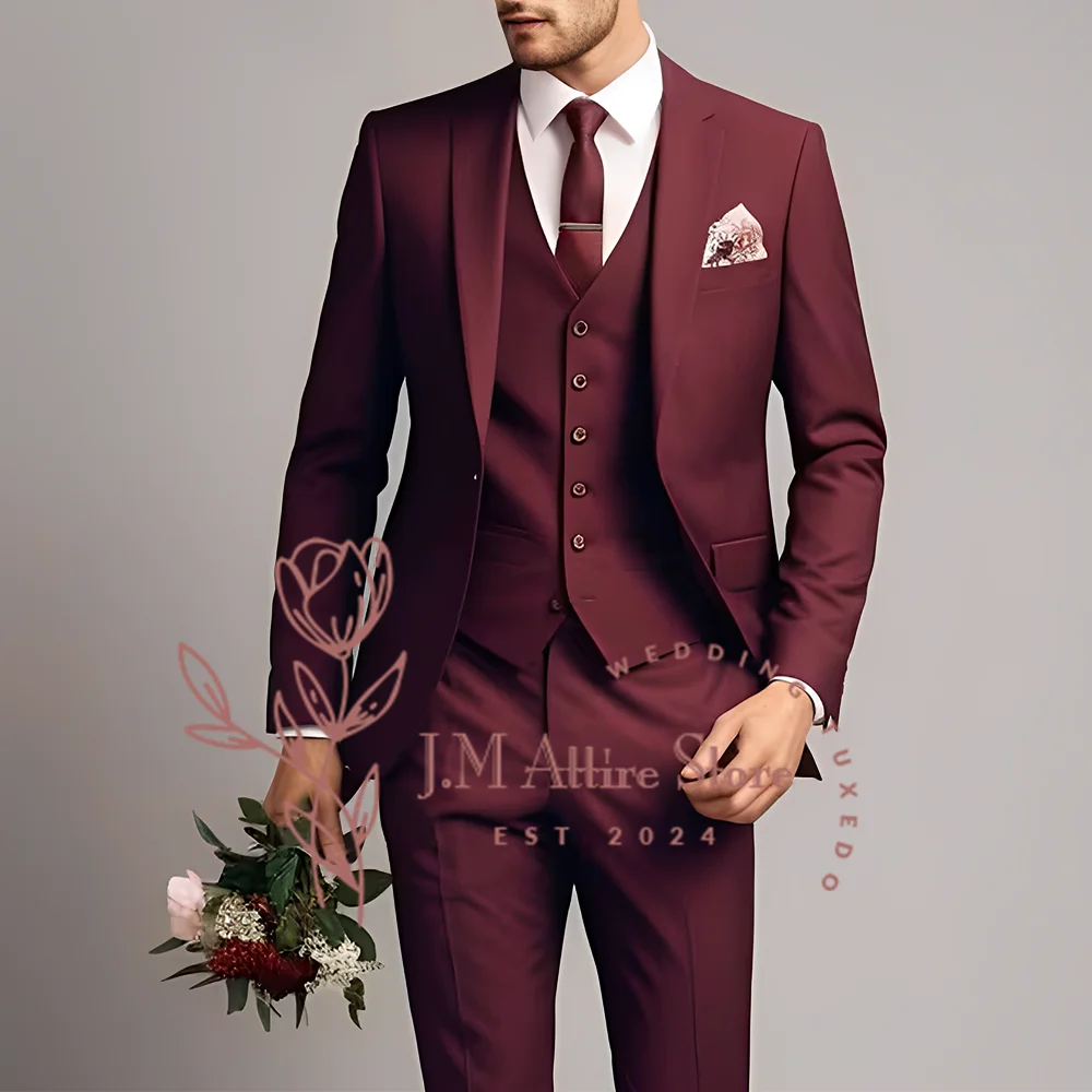 Elegant Burgundy Men's 3-Piece Suit Notch Lapel Jacket Vest Pants Distinctive Formal Wear Trendsetting Business Wedding Tuxedo
Elegant Burgundy Men's 3-Piece Suit Notch Lapel Jacket Vest Pants Distinctive Formal Wear Trendsetting Business Wedding Tuxedo