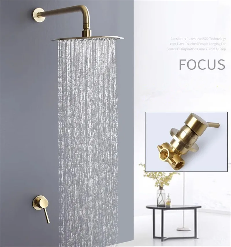 Bathroom Shower Faucet Set Brushed Gold In wall Rainfall Shower Faucet Wall or Ceiling Wall Mounted Shower Mixer 10 ”Shower Head
Bathroom Shower Faucet Set Brushed Gold In wall Rainfall Shower Faucet Wall or Ceiling Wall Mounted Shower Mixer 10 ”Shower Head