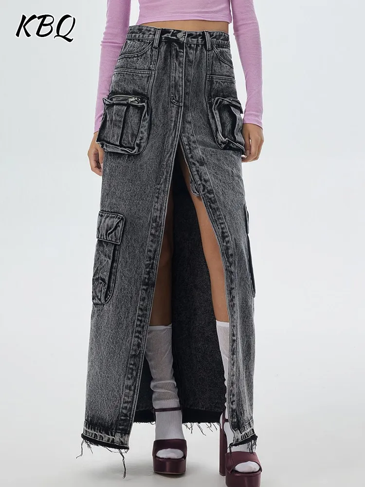 KBQ Split Thigh Denim Skirt For Women High Waist Patchwork Pocket Vintage Loose streetwear Skirts Female Clothing Fashion Style
KBQ Split Thigh Denim Skirt For Women High Waist Patchwork Pocket Vintage Loose streetwear Skirts Female Clothing Fashion Style