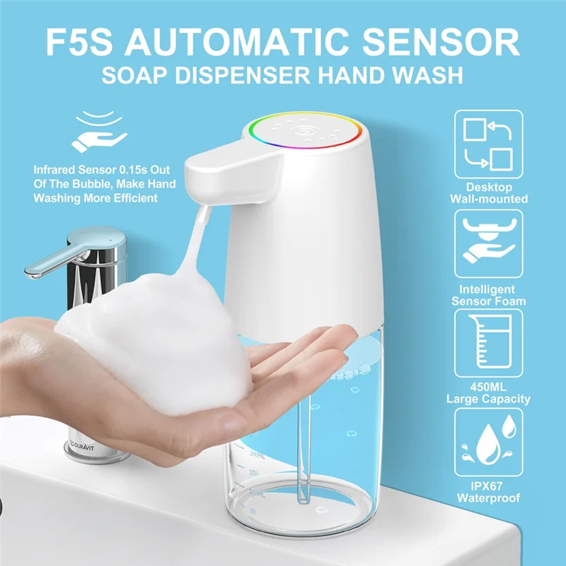 ABVI-450Ml Automatic Soap Dispenser Infrared Sensor Type-C Charging Touchless Smart Liquid Soap Dispenser
ABVI-450Ml Automatic Soap Dispenser Infrared Sensor Type-C Charging Touchless Smart Liquid Soap Dispenser